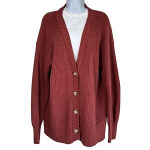 Faherty Womens Cozy Cotton Boyfriend Cardigan Henna Size L Preppy Academia Retro